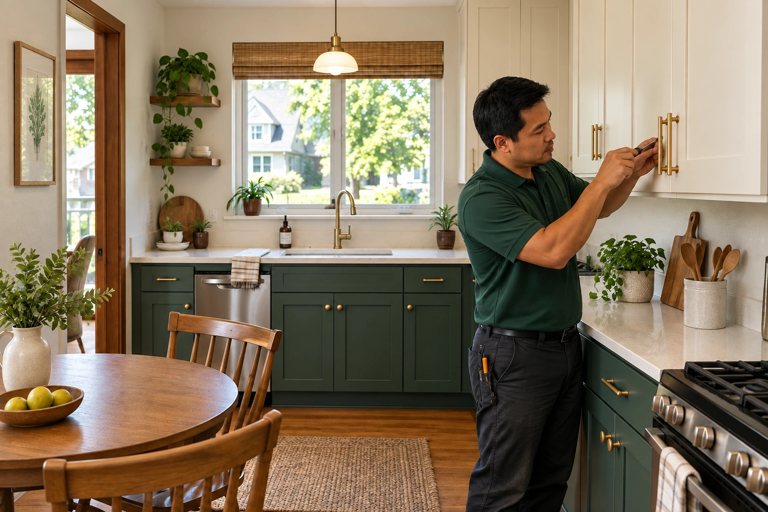 Kitchen refresh concept with painted cabinets and updated hardware