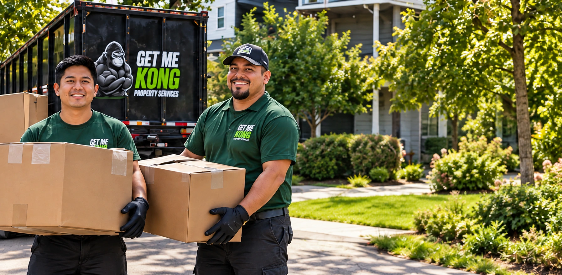 Illustrative moving crew with boxes, enhanced detail