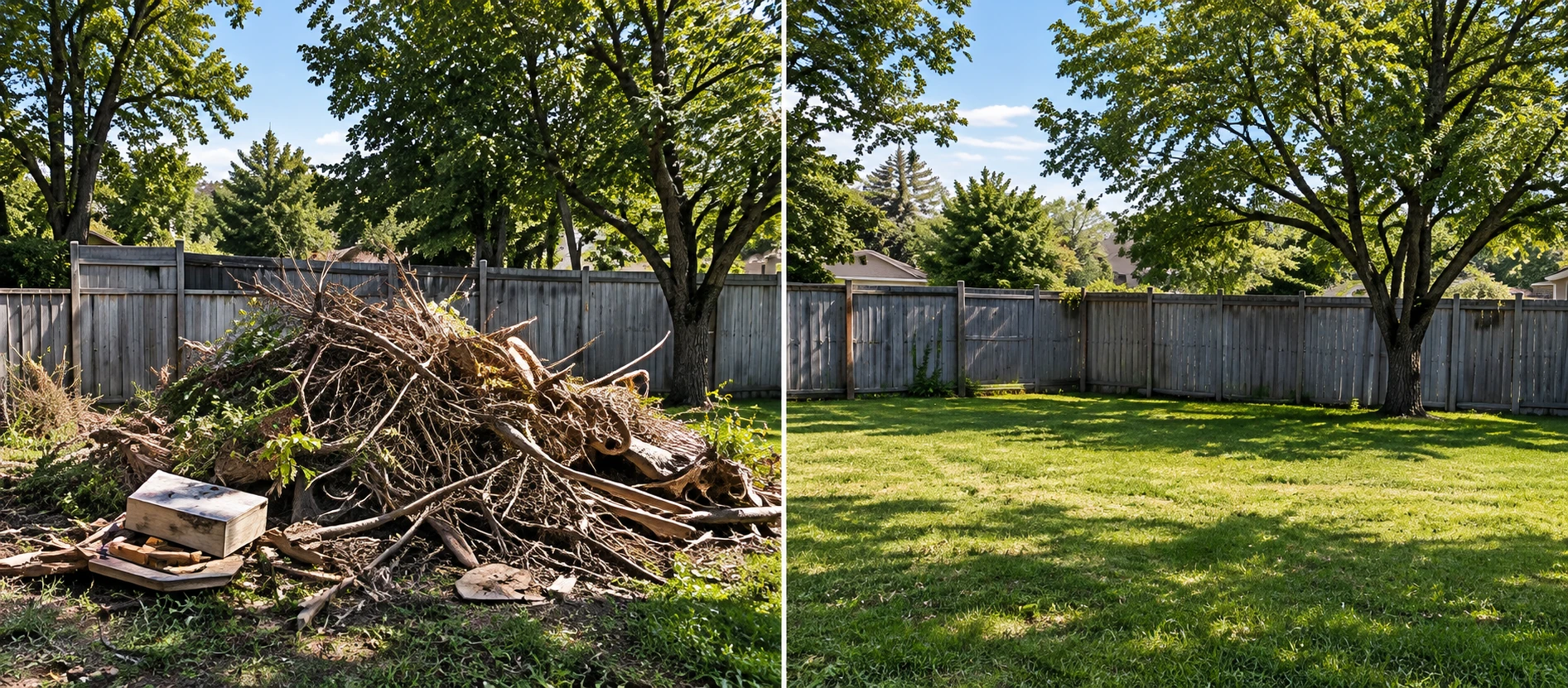 Illustrative yard cleanout before, enhanced detail